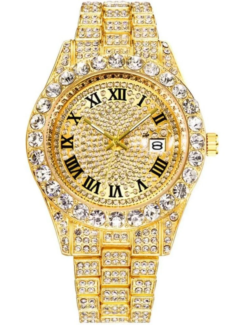 Iced-Out Bling Hip Hop Watches for Men | Luxury Quartz with Date Feature